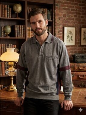 Vintage 90s Men’s Falcon Bay Colorblock Polo Style Sweatshirt